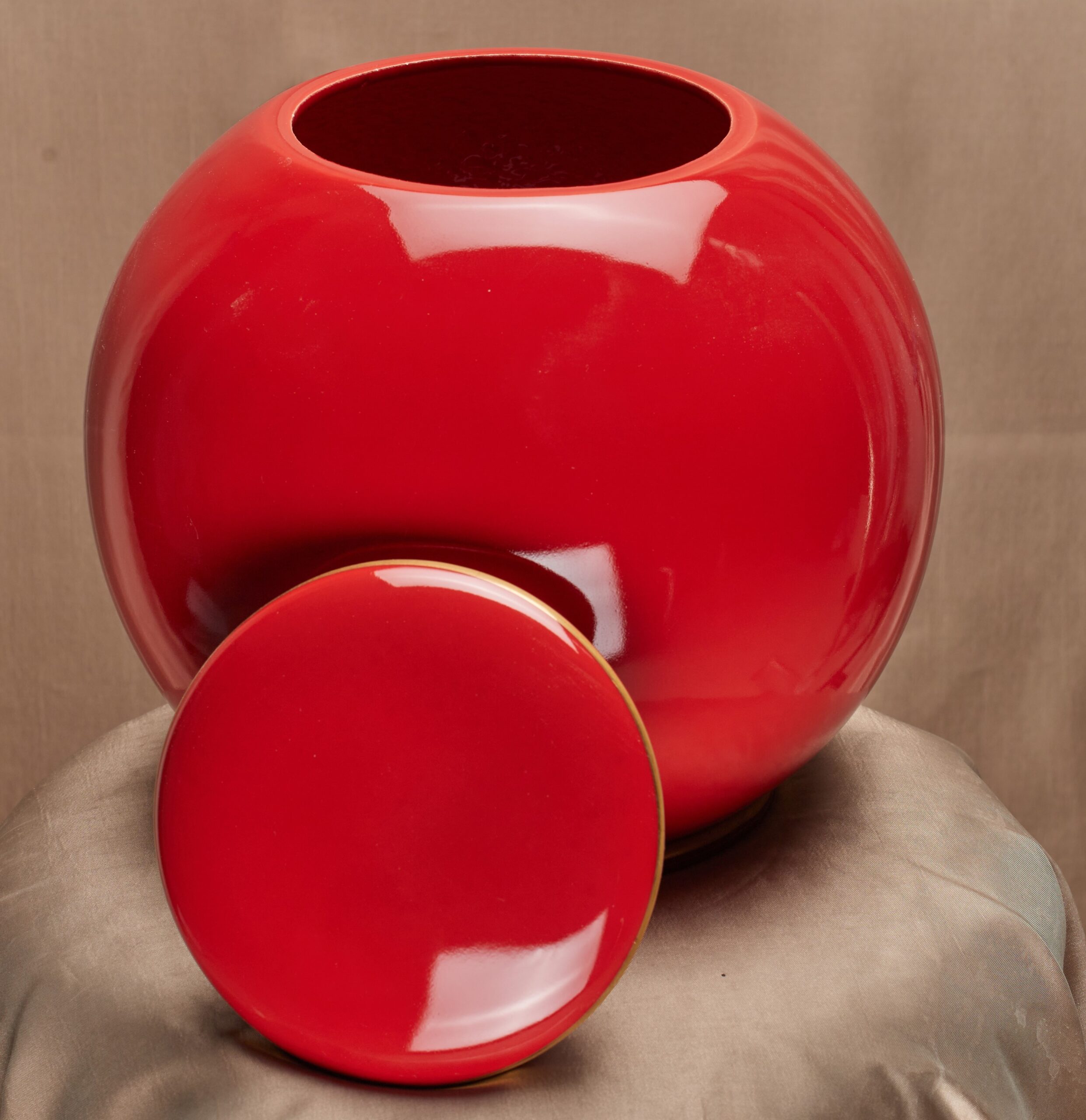 bolvormig, rood, keramiek, urn, urnen, overledene, gedenkartikelen, ambachtelijk, hoge kwaliteit